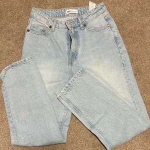 Zara Light Blue High-Rise Straight Jeans